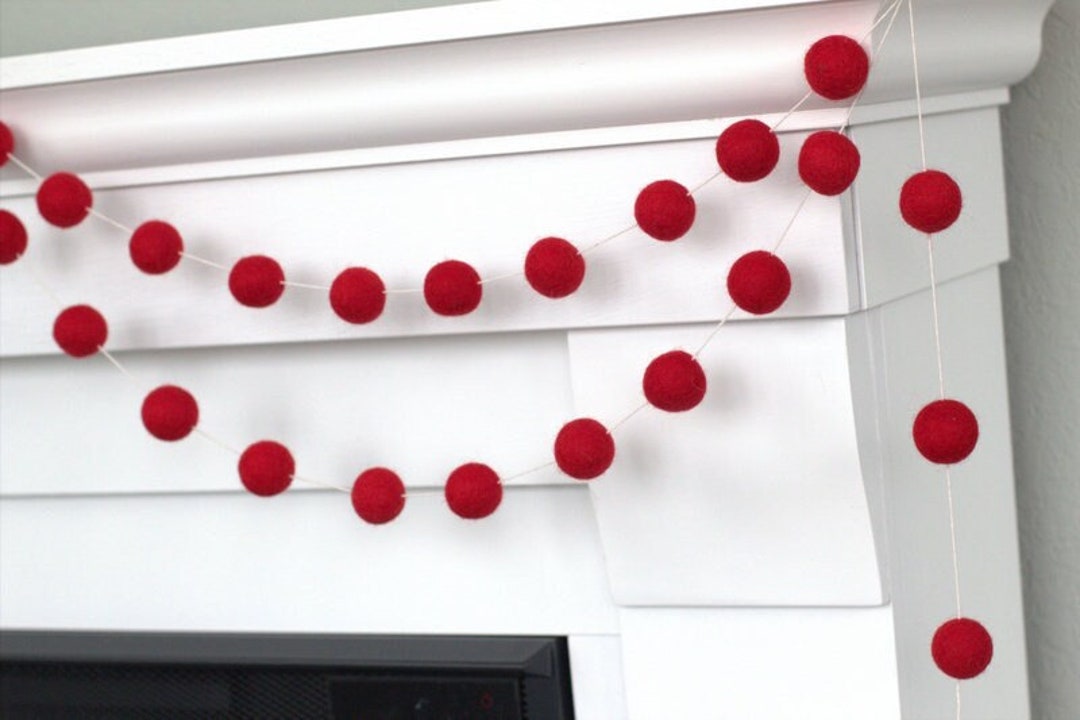 Red Felt Ball Garland christmas Valentines Holiday Wedding Party