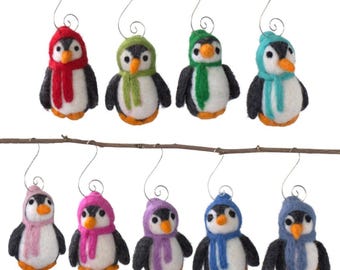 Penguin Christmas Tree Ornaments- PICK YOUR COLORS- Winter Christmas Tree Decor with Hooks
