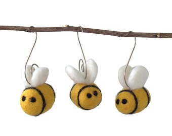 Felt Bee Ornaments- 1.25" x 1.75" Bees- Black & Golden Yellow- Easter Tree, Spring Gifts, Summer Decor 100% Wool Felt