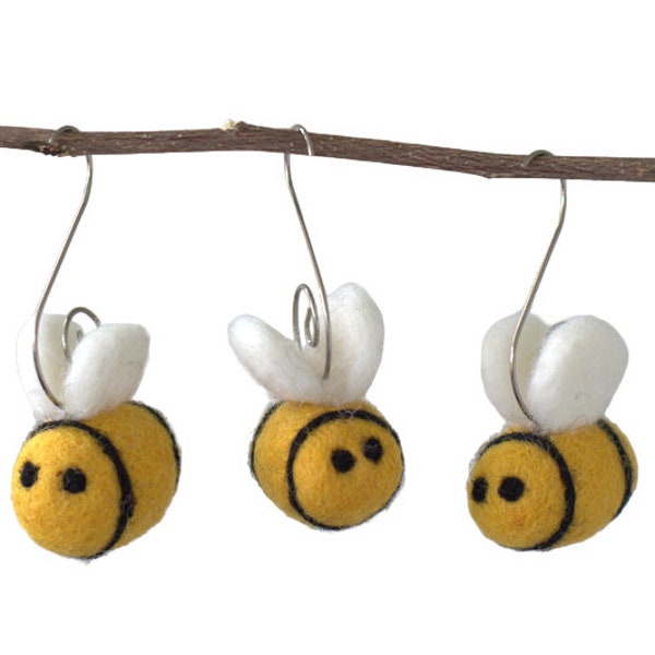 Felt Bee Ornaments- 1.25" x 1.75" Bees- Black & Golden Yellow- Easter Tree, Spring Gifts, Summer Decor 100% Wool Felt