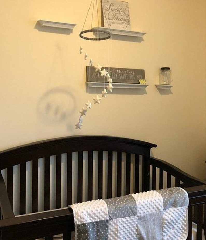 Spiral Nursery Mobile White Felt Stars Gender Neutral Etsy