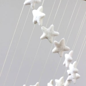 Spiral Nursery Mobile White Felt Stars Gender Neutral Nursery Baby and Children's Room Felt Ball Ceiling Decor 100% Wool, Ecofriendly image 4