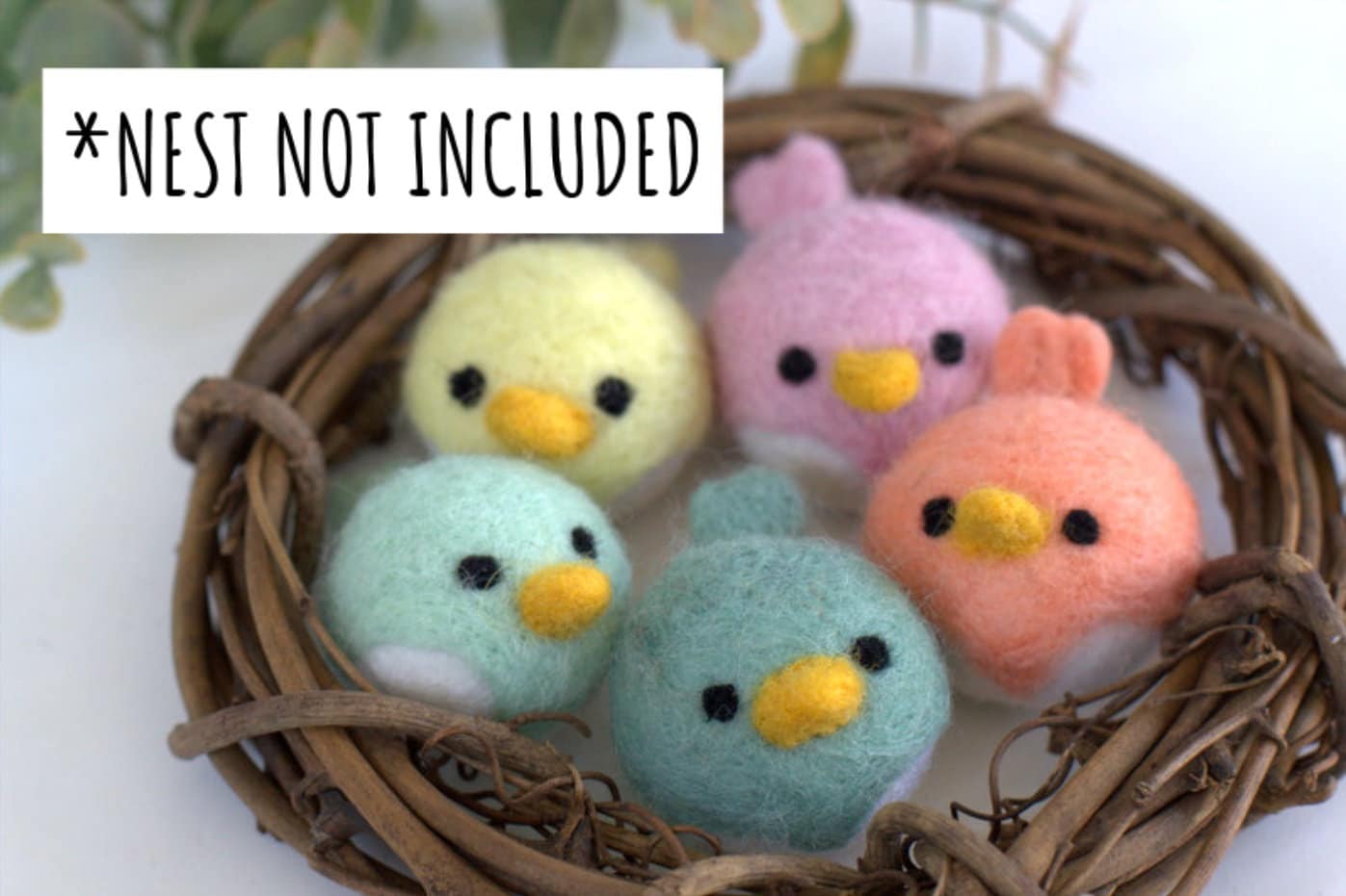 Spring Bird Chick Felt Shapes- Set of 5- 1.5x2&quot;- NEST NOT INCLUDED- Pastel Colors- Easter Bowl Filler, Home Decor Tiered Tray, Shelf Sitter