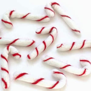 Felted Candy Cane Shapes- Red & White- Christmas Tiered Tray, Peppermint Patty Bowl Filler, Winter Home Decor- Holiday DIY- Approx 2.5-3"