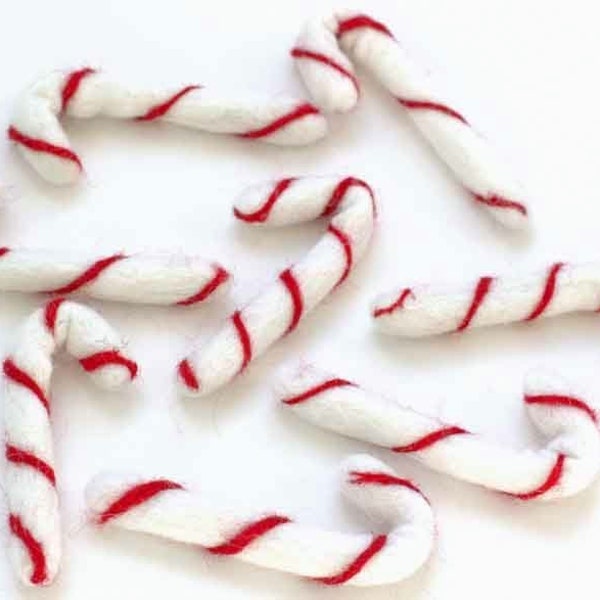 Felted Candy Cane Shapes- Red & White- Christmas Tiered Tray, Peppermint Patty Bowl Filler, Winter Home Decor- Holiday DIY- Approx 2.5-3"