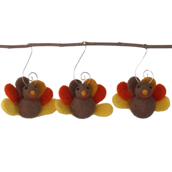 Thanksgiving Turkey Ornaments- Fall Autumn Halloween Shapes with Hooks- Mantle, Tray, Tree Decor