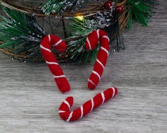 Candy Canes- Red With White Stripes- Wool Felted Shapes- Christmas Decor Winter Tiered Tray, Peppermint Patty Bowl Filler- Handmade
