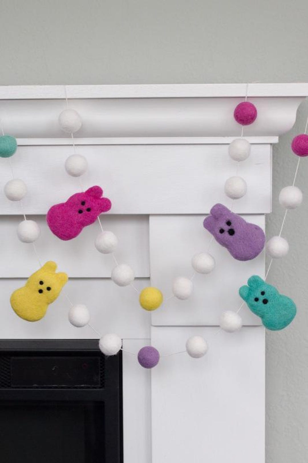 Bunny Garland Home Decor- 1" Felt Balls, 2.75" Bunnies- Easter ...