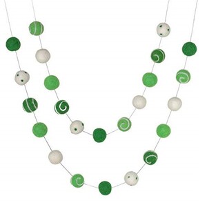 St. Patrick&#39;s Swirl & Dot Garland- 1&quot; Felt Balls- Green White- Spring Mantle Shelf, Home Decor- 100% Wool