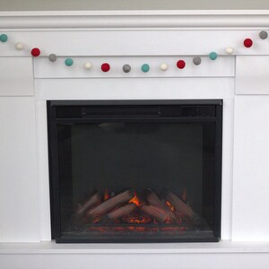 Red Turquoise Gray White Christmas Garland Felt Ball Garland Christmas Holiday Decor 1 Felt Balls 100% Wool image 2