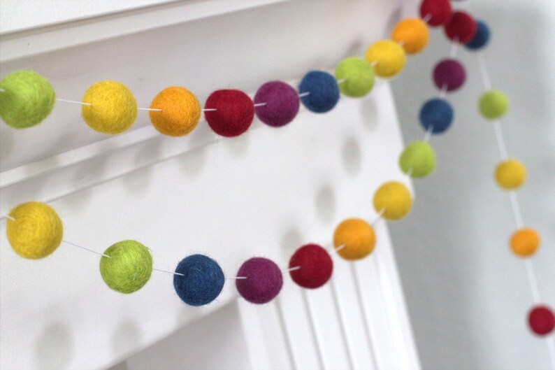 Vintage Rainbow Felt Ball Garland Nursery Decor Felt Pompom Etsy