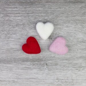 Wool Felt Hearts- Red Pink White- SET of 3, 6 or 12 Valentine's Day Bowl Filler, Tiered Tray, Shelf Sitter, Wool Cat Toy- Approx. 1.75" Tall image 8