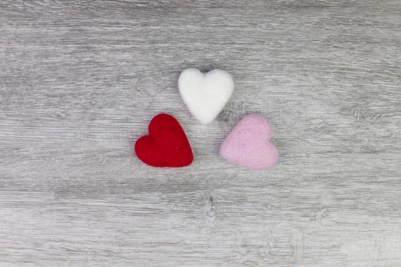Wool Felt Hearts- Red Pink White- SET of 3, 6 or 12 Valentine's Day Bowl Filler, Tiered Tray, Shelf Sitter, Wool Cat Toy- Approx. 1.75" Tall image 8