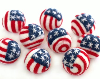 American Flag Felt Balls- Red White Blue Fourth of July Craft Shapes- Stars & Stripes Tiered Tray Home Decor- Approx 1.5" each