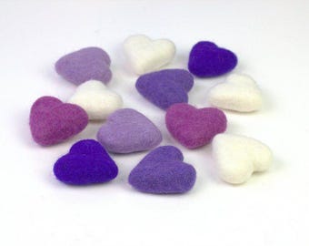 Felt Hearts- Purple & White- SET of 5 or 10- Valentine's Day DIY Craft Decor, Bowl Filler, Tiered Tray, Wool Cat Toy- Approx. 1.75" Tall