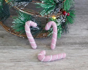 Candy Canes- Pink with White Stripes- Wool Felt Craft Shape- Christmas Tiered Tray, Winter Decor, Peppermint Bowl Filler- Approx 2.5-3" tall