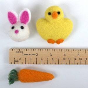 Easter Ornaments Felt Bunny, Chick, Carrot SET OF 3 Spring Ornaments with Silver Hooks Tree Decor image 4