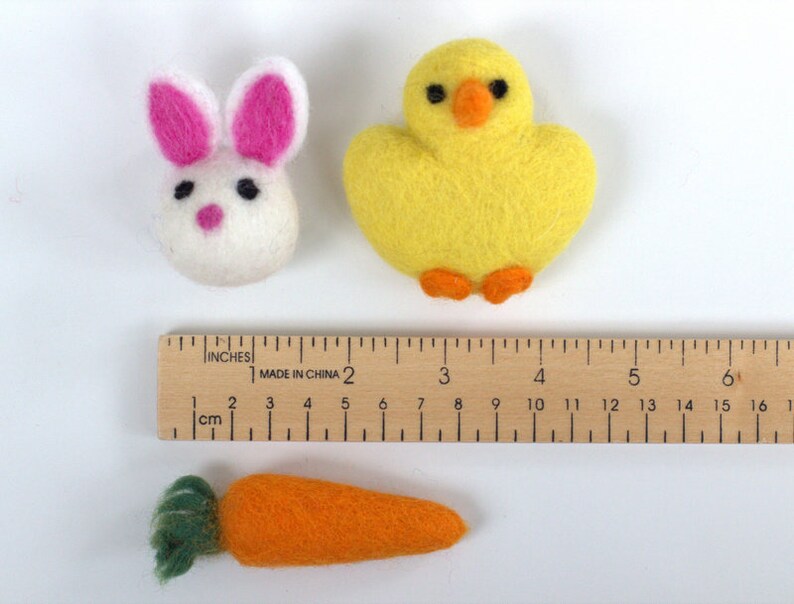 Easter Ornaments Felt Bunny, Chick, Carrot SET OF 3 Spring Ornaments with Silver Hooks Tree Decor image 4