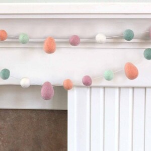 Easter Egg Garland 1 Felt Balls, 1.75-2 Eggs Spring Mantle Banner, Shelf Home Decor 100% Wool image 9