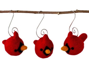 Ornements oiseaux cardinaux - LOT DE 3 ou 5 poussins rouges avec crochets en argent - décoration printanière, cadeau de Noël