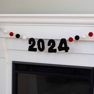 CUSTOM Graduation 2024 Garland CHOOSE Your Colors 6 ft STRING 1 Felt Balls, 2 Caps, 3 Numbers image 8