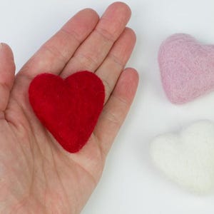 Wool Felt Hearts- Red Pink White- SET of 3, 6 or 12 Valentine's Day Bowl Filler, Tiered Tray, Shelf Sitter, Wool Cat Toy- Approx. 1.75" Tall image 4