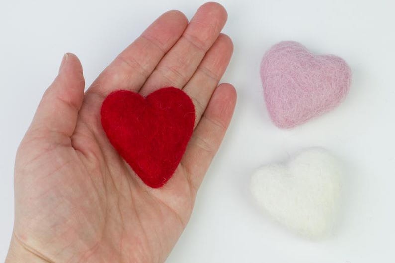 Wool Felt Hearts- Red Pink White- SET of 3, 6 or 12 Valentine's Day Bowl Filler, Tiered Tray, Shelf Sitter, Wool Cat Toy- Approx. 1.75" Tall image 4