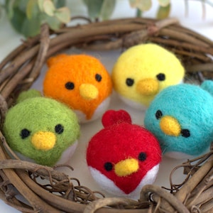 Spring Bird Chick Felt Shapes- SET OF 5- Rainbow Colors- Easter Bowl Filler, Home Decor Tiered Tray, Shelf Sitter, Gift- Approx. 2.25" Long