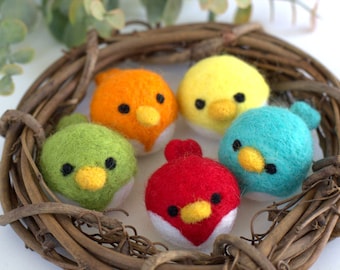 Spring Bird Chick Felt Shapes- SET OF 5- Rainbow Colors- Easter Bowl Filler, Home Decor Tiered Tray, Shelf Sitter, Gift- Approx. 2.25" Long