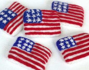 American Flag- SET OF 1 or 3- Felted Wool Felt USA Fourth of July Memorial Day- Red White Blue- Spring Summer- Approx 2.75" x 2" - 100% Wool