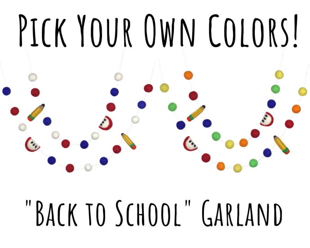 Back to School Pencil & Apple Felt Garland- CHOOSE Your COLORS- 1" Felt ...