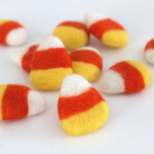 Candy Corn Felt Shapes- Fall Tiered Tray, Autumn Bowl Filler, Halloween Candies, Thanksgiving Harvest Home Decor- Cat Toy- Approx 1.75&quot;