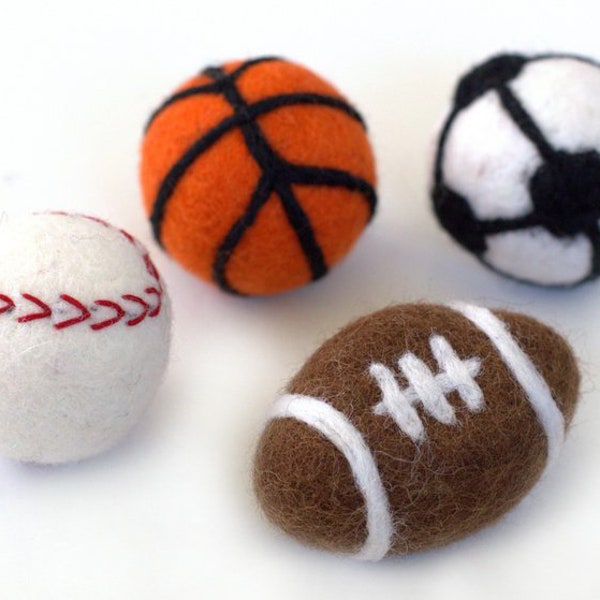 Sports Shapes- Football, Baseball, Basketball, Soccer- Bowl Filler, Newborn Photo Prop, DIY Craft, Decor Gift Idea, Man Cave, Wool Cat Toy