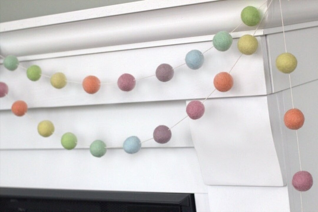 Pastel Rainbow Felt Ball Garland Mantle Banner, Shelf Home Decor ...