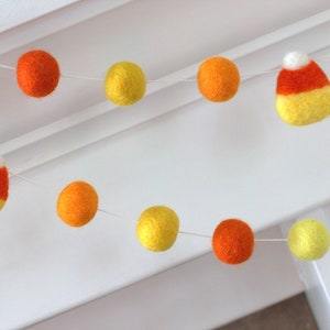 Candy Corn Garland Oranges & Yellows Fall Mantle Banner, Autumn Shelf, Thanksgiving Harvest, Party Decor 1 Felt Balls 100% Wool image 10