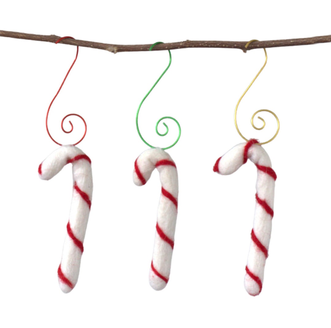 Candy Cane Christmas Ornaments With Red, Green & Gold Hooks Winter Tree
