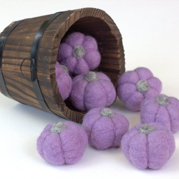 Wool Felt Pumpkins- LAVENDER- SET OF 3, 5 or 10- Purple Fall Bowl Filler, Autumn Tiered Tray, Halloween Thanksgiving Decor- 1.5" Pumpkins