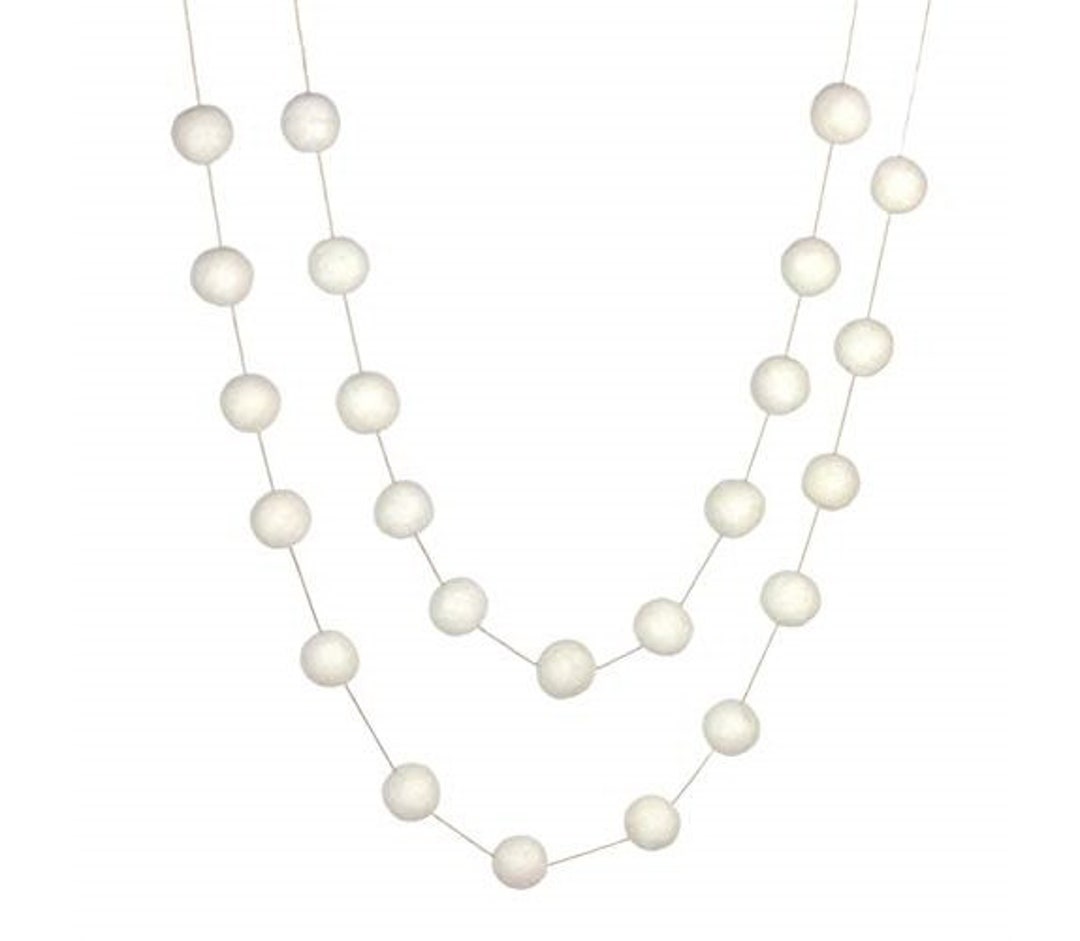 White Felt Ball Garland Nursery Holiday Wedding Party Childrens Room 1