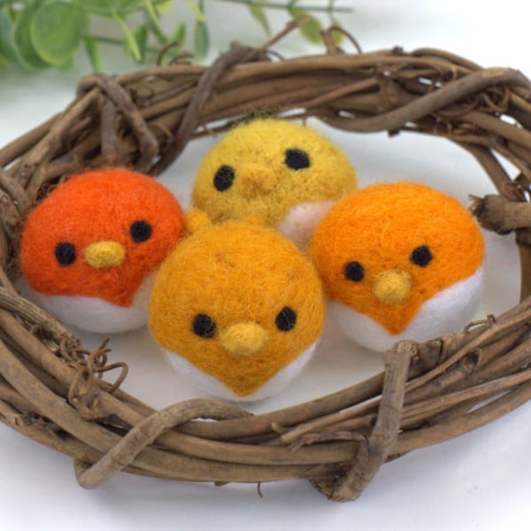Fall Bird Chick Felt Shapes- Set of 4- 2.25"- NEST NOT INCLUDED- Oranges & Gold- Autumn Bowl Filler, Home Decor Tiered Tray, Shelf Sitter