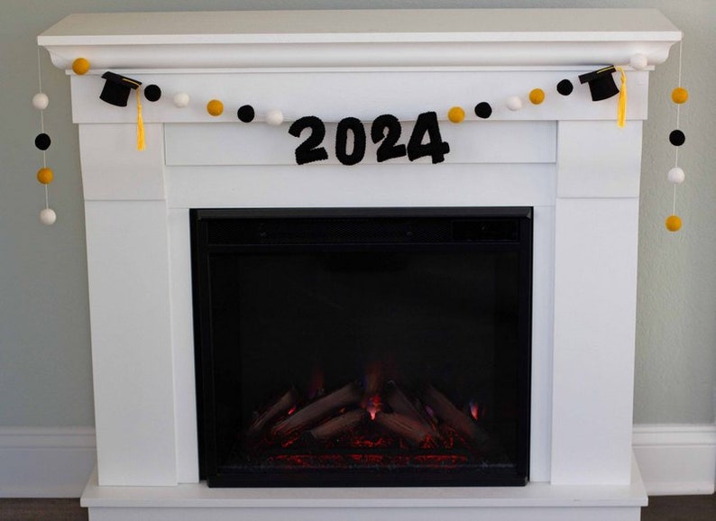 CUSTOM Graduation 2024 Garland CHOOSE Your Colors 6 ft STRING 1 Felt Balls, 2 Caps, 3 Numbers image 2