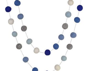 Winter Felt Ball Garland- Blues, Gray, White- Christmas Mantel Banner, Holiday Shelf, Hanukkah Home Decor, Boy Nursery- 1" Wool Balls