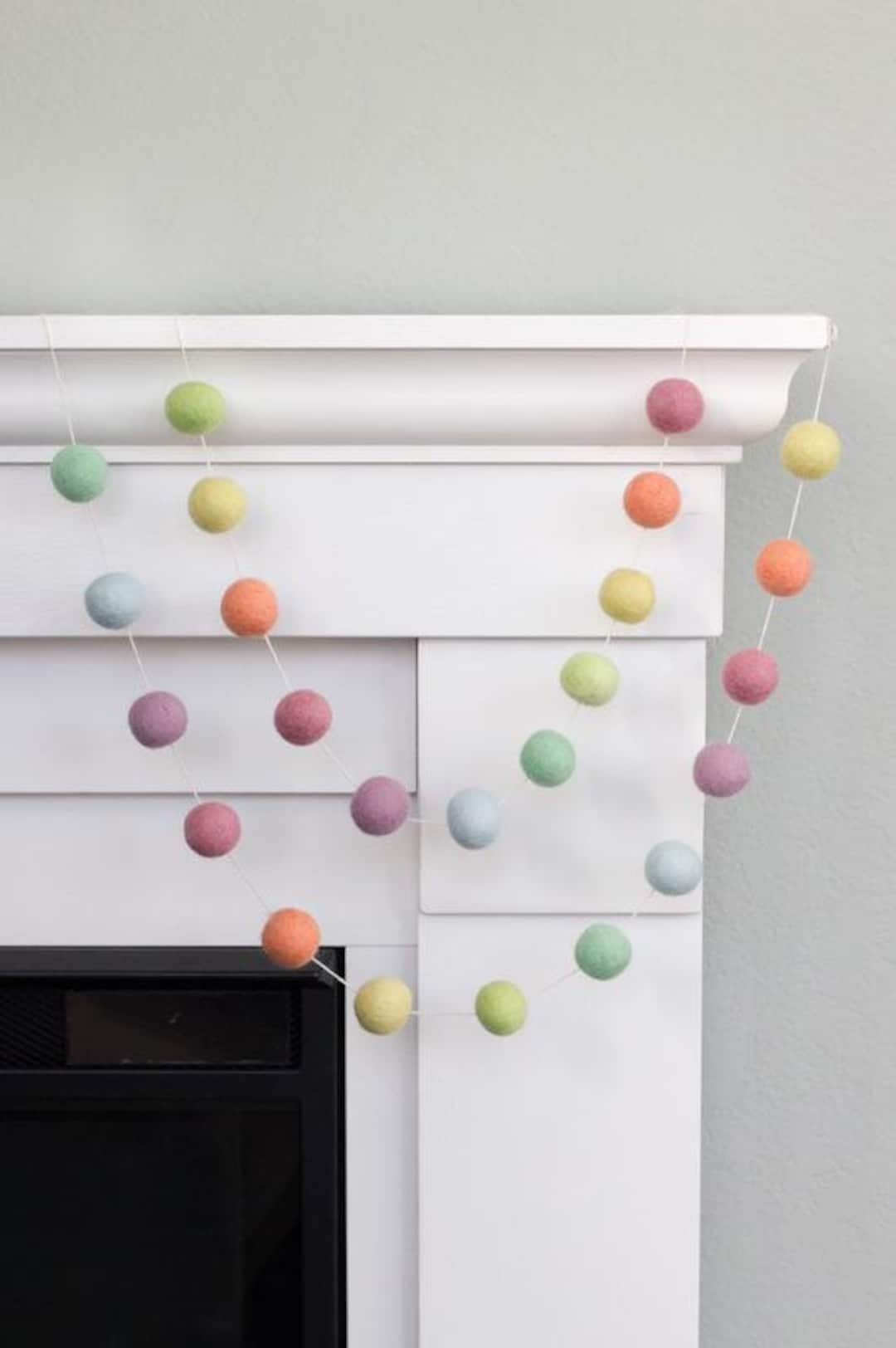 Pastel Rainbow Garland Felt Ball Decor- Mantel Banner, Shelf Home Decor ...