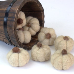 Wool Felt Pumpkins- ALMOND Color- SET OF 3, 5 or 10- Fall Tiered Tray, Autumn Bowl Filler, Halloween Thanksgiving Home Decor- 1.5&quot; Pumpkins