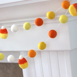 Candy Corn Garland Oranges & Yellows Fall Mantle Banner, Autumn Shelf, Thanksgiving Harvest, Party Decor 1 Felt Balls 100% Wool image 7