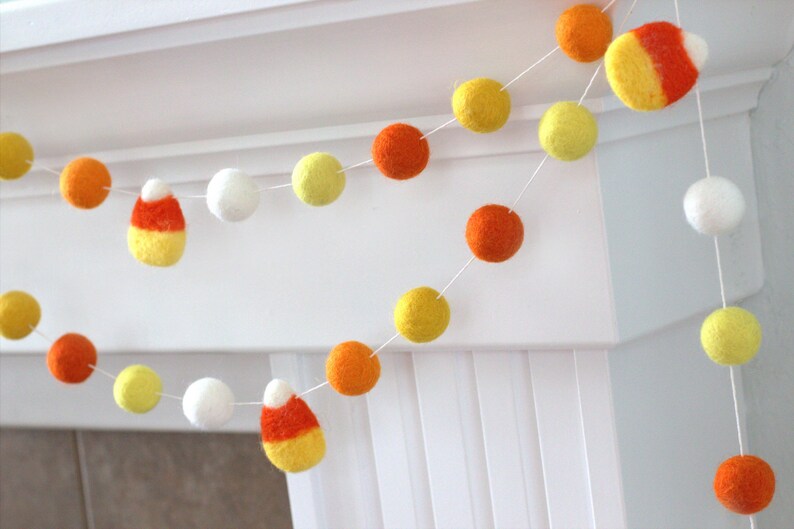 Candy Corn Garland Oranges & Yellows Fall Mantle Banner, Autumn Shelf, Thanksgiving Harvest, Party Decor 1 Felt Balls 100% Wool image 7