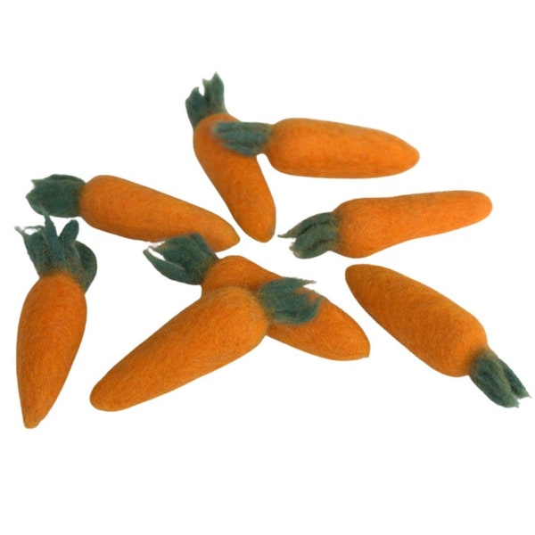 Felt Carrots- Set of 3 or 5- Wool Felt Shapes, Easter Tiered Tray, Spring Bowl Filler, Cat Toy- Approx. 3.25" - 100% Wool