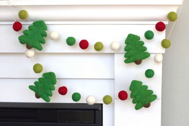 Christmas Tree Felt Ball Garland Red Kelly Green Lime & image 1