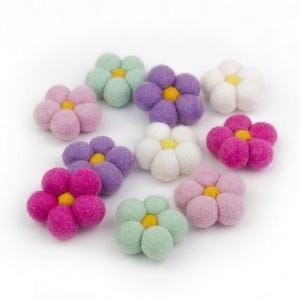 Felt Daisy Flowers - Set of 5 or 10 - Pink Lavender Seafoam White - Spring Bowl Filler, Easter Tiered Tray Decor - Approx 1 7/8"