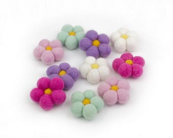 Felt Daisy Flowers - Set of 5 or 10 - Pink Lavender Seafoam White - Spring Bowl Filler, Easter Tiered Tray Decor - Approx 1 7/8"- Handmade