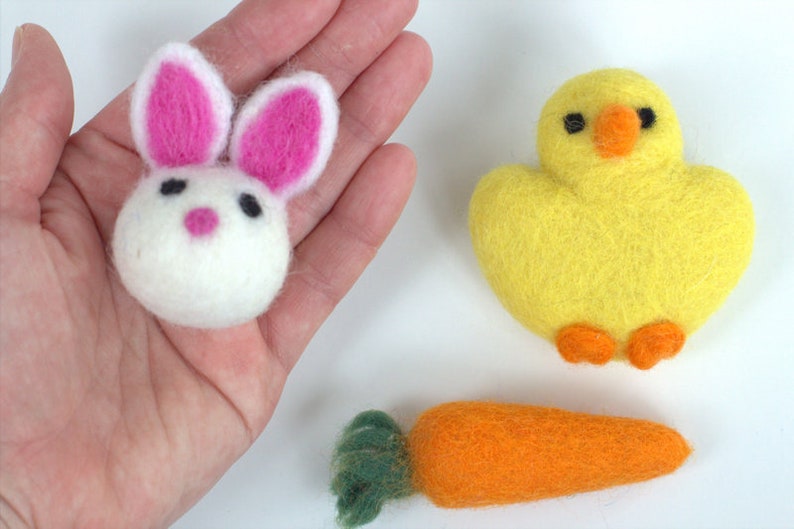 Easter Ornaments Felt Bunny, Chick, Carrot SET OF 3 Spring Ornaments with Silver Hooks Tree Decor image 3